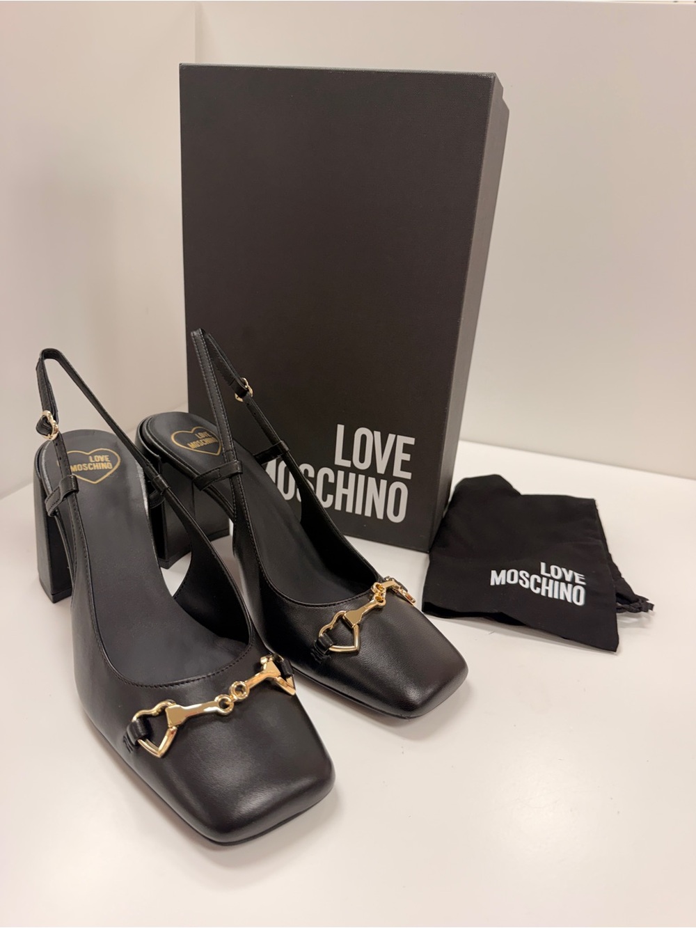 Love Moschino Heartbit 95 Slingback Pumps in Patent Leather